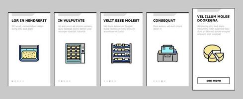 Onboarding-Symbole für die Käseproduktion setzen Vektor