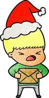 Strukturierter Cartoon eines gestressten Mannes mit Weihnachtsmütze vektor