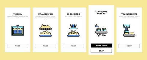 Onboarding-Symbole für die Käseproduktion setzen Vektor