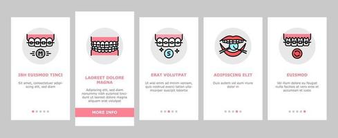Onboarding-Symbole für Zahnspangenzubehör setzen Vektor