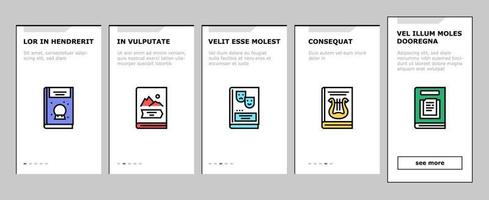 literarische genres bücher onboarding icons set vektor