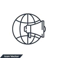 Globale Marketing-Symbol-Logo-Vektor-Illustration. Globus- und Megaphon-Symbolvorlage für Grafik- und Webdesign-Sammlung vektor