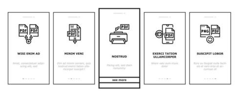 pdf elektronisk fil onboarding ikoner set vektor