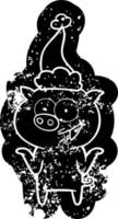 tecknad nödställd ikon av en gris utan bekymmer som bär tomtehatt vektor