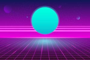 synthwave retro blå planet neon rutnät bakgrund 80-talet futuristiska party stil bakgrund vektor
