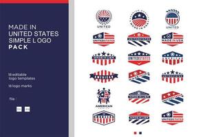 uppsättning tillverkad i usa logotyp etikett för patriot amerikanska flaggan och speciella symboler för vektor usa frimärken