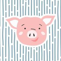 Schwein. Postkarte mit einem niedlichen Tier auf einem gestreiften Hintergrund. vektorillustration zum dekorieren von kinderfesten, kinderzimmern und anderen zwecken. vektor