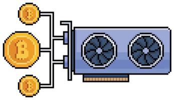 Pixel Art Bitcoin Mining Grafikkarte Vektorsymbol für 8-Bit-Spiel auf weißem Hintergrund vektor