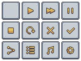 pixelkonst metallisk stil knappar för spel och app gränssnitt vektor ikon för 8-bitars spel på vit bakgrund