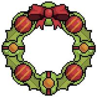 Pixelkunst-Weihnachtskranz, Weihnachtsdekorations-Vektorsymbol für 8-Bit-Spiel auf weißem Hintergrund vektor