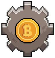 Pixelkunst-Bitcoin-Zahnrad-Vektorsymbol für 8-Bit-Spiel auf weißem Hintergrund vektor