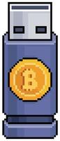 pixel art hardwallet bitcoin och kryptovektorikon för 8-bitars spel på vit bakgrund vektor