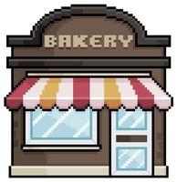 Pixelkunst-Bäckerei-Fassadenvektor für 8-Bit-Spiel auf weißem Hintergrund vektor