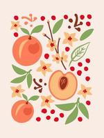 persika söta kort med doodles vektor