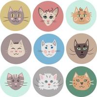 katter tecknade munkorgar runda avatarer samling vektor