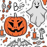 handgezeichnetes nahtloses Halloween-Muster im trendigen Cartoon-Doodle-Stil vektor