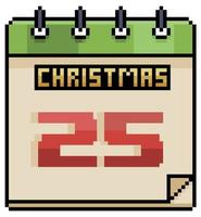 Pixelkunstkalender Weihnachtstag 25. Dezember Vektorsymbol für 8-Bit-Spiel auf weißem Hintergrund vektor