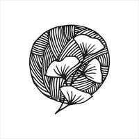 Vektorillustration im Doodle-Stil. ein Wollknäuel und Ginkgoblätter. einfaches Logo, Symbol mit einem Wollknäuel zum Stricken, Häkeln. Hobby, Handarbeit, Öko-Symbol. Strichzeichnung vektor