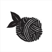 vektor illustration i doodle stil. en nystan ull för stickning och plantera löv. symbol för hållbara material, stickning, virkning, hantverk, hobbyer och handarbete. minimalistisk eko-logotyp