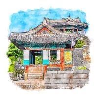 suwon korea akvarell skiss handritad illustration vektor