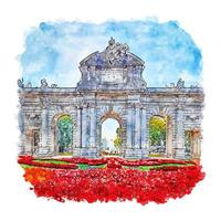 madrid spanien aquarellskizze handgezeichnete illustration vektor