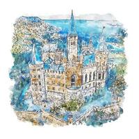 schloss hohenzollern deutschland aquarell skizze hand gezeichnete illustration vektor