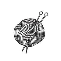 Vektorillustration im Doodle-Stil. ein Garnstrang für Strick- und Stricknadeln. süße ikone aus wollknäuel und stricknadeln, symbol des strickens, hobby, von hand gemacht. vektor