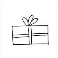 vektorritning i stil med doodle, söta presenter till jul, födelsedag, nyår. en symbol för semestern, lådor med presenter är bundna med band. minimalistisk design vektor