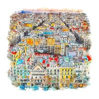 barcelona spanien aquarellskizze handgezeichnete illustration