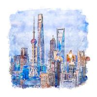 shanghai Kina akvarell skiss handritad illustration vektor