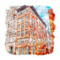 Architektur Tribeca New York City Aquarellskizze handgezeichnete Illustration vektor