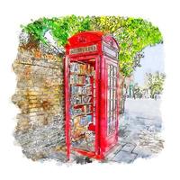 london telefonlåda akvarell skiss handritad illustration vektor