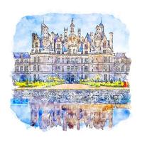 chateau de chambord Frankrike akvarell skiss handritad illustration vektor