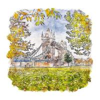 tower bridge london Storbritannien akvarell skiss handritad illustration vektor