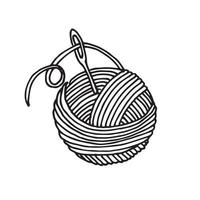 Vektorillustration im Doodle-Stil. ein Fadenknäuel mit einer Nadel. symbol für stricken, nähen, häkeln. Knäuel aus Wollfaden mit Nähnadel isoliert auf weißem Hintergrund vektor