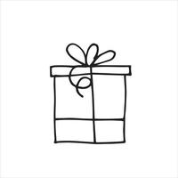 vektorritning i stil med doodle, söta presenter till jul, födelsedag, nyår. en symbol för semestern, lådor med presenter är bundna med band. minimalistisk design vektor