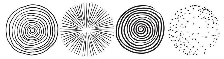 vektor ritning. uppsättning abstrakta moderna designelement. cirklar, strecklinjer. svartvit grafisk ritning