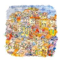 manarola italien aquarellskizze handgezeichnete illustration vektor