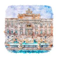 trevi-brunnen roma italien aquarellskizze handgezeichnete illustration vektor