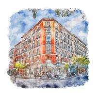 architektur madrid spanien aquarellskizze handgezeichnete illustration vektor