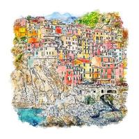 dorf manarola italien aquarellskizze handgezeichnete illustration vektor