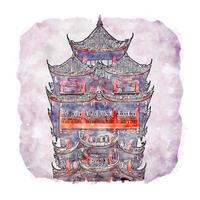 jiutian tower Kina akvarell skiss handritad illustration vektor