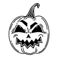 Halloween-Kürbis-Vektor-Symbol. Jack-Laterne isoliert auf weißem Hintergrund. Böses gruseliges Gesicht auf einem Kürbis. Herbstferiensymbol, Ernte, Allerheiligen. Gruselige Gemüseskizze für Web, Logo, Apps vektor