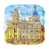 madrid spanien aquarellskizze handgezeichnete illustration vektor