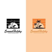 Logo, Symbol und Illustration für Meer und Sommer. sommerlogo zum tourismusthema mit palmenmeer und der aufschrift sommerferien vektor