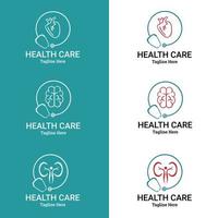 hjärnvård logotyp, njure vektor, hjärta ikon med stetoskop. hälsa medicinsk logotyp mall vektor illustration design