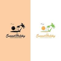 Logo, Symbol und Illustration für Meer und Sommer. sommerlogo zum tourismusthema mit palmenmeer und der aufschrift sommerferien vektor