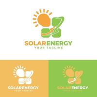 Sonne Solarenergie-Logo-Design-Vorlage. Solarpanel und Sonnenzeichen. alternatives natürliches Power-Business-Emblem. vektor