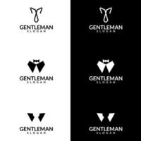 Smoking Logo Vorlage Vektor Icon Illustration Design. Fliege Smoking Anzug Gentleman Mode Schneiderkleidung