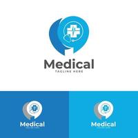 medizinischer Chat, Logo konsultieren. medizinischer Online-Logo-Vektor für das Gesundheitswesen. vektor